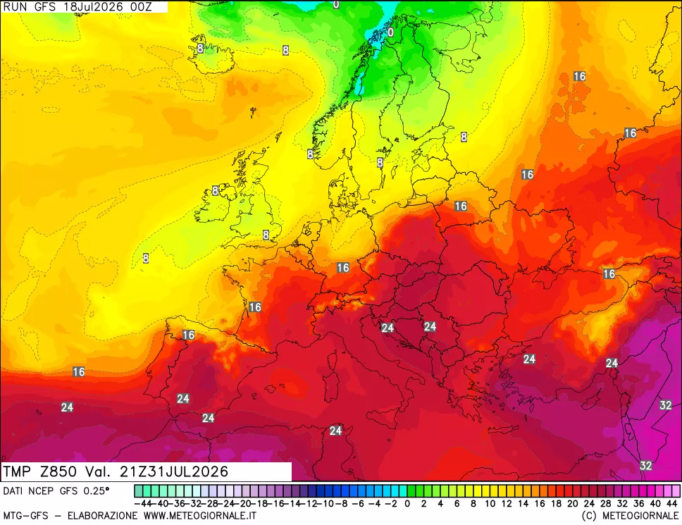 mappa 850 hPa Temp