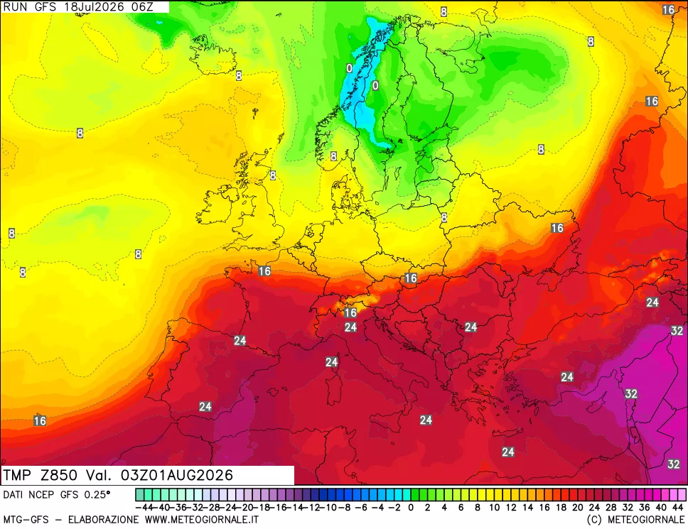 mappa 850 hPa Temp