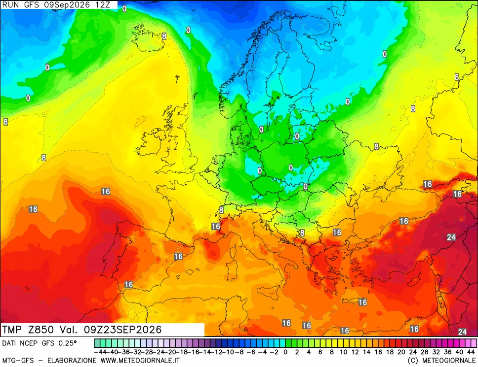 mappa 850 hPa Temp