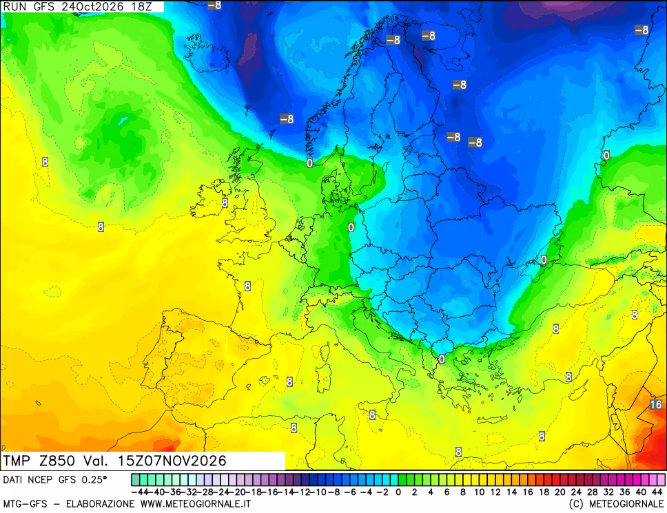 mappa 850 hPa Temp