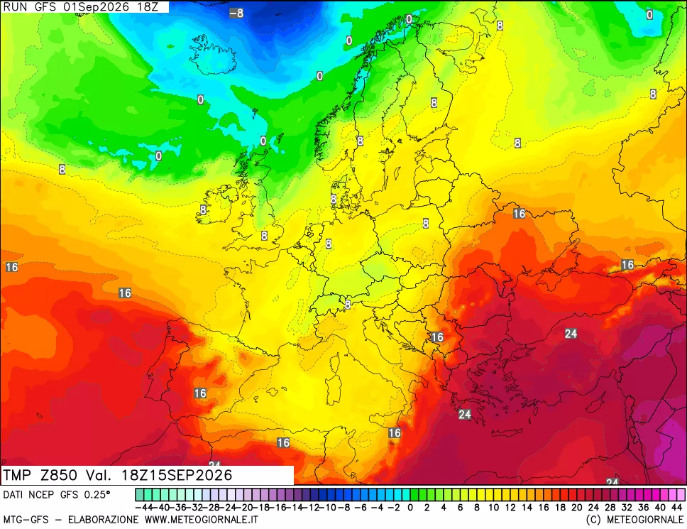 mappa 850 hPa Temp