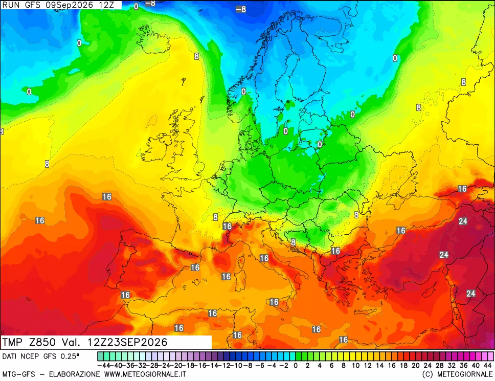 mappa 850 hPa Temp