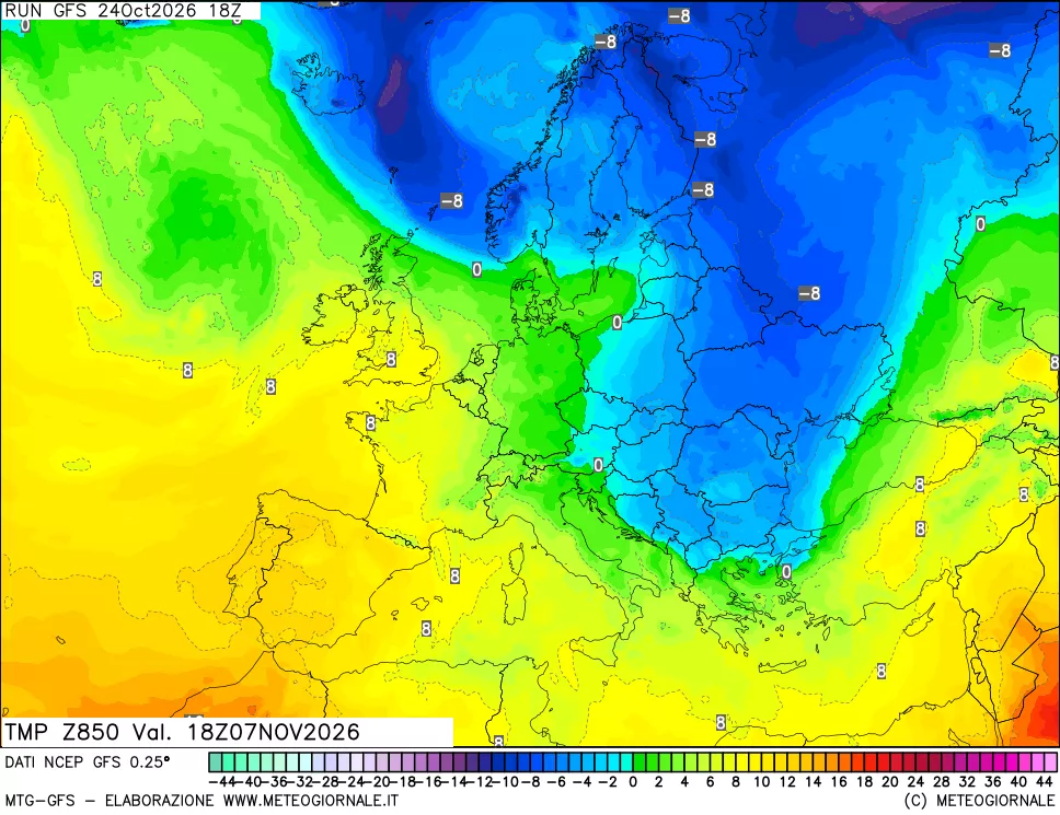 mappa 850 hPa Temp
