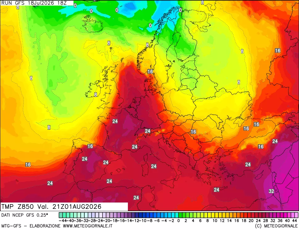 mappa 850 hPa Temp