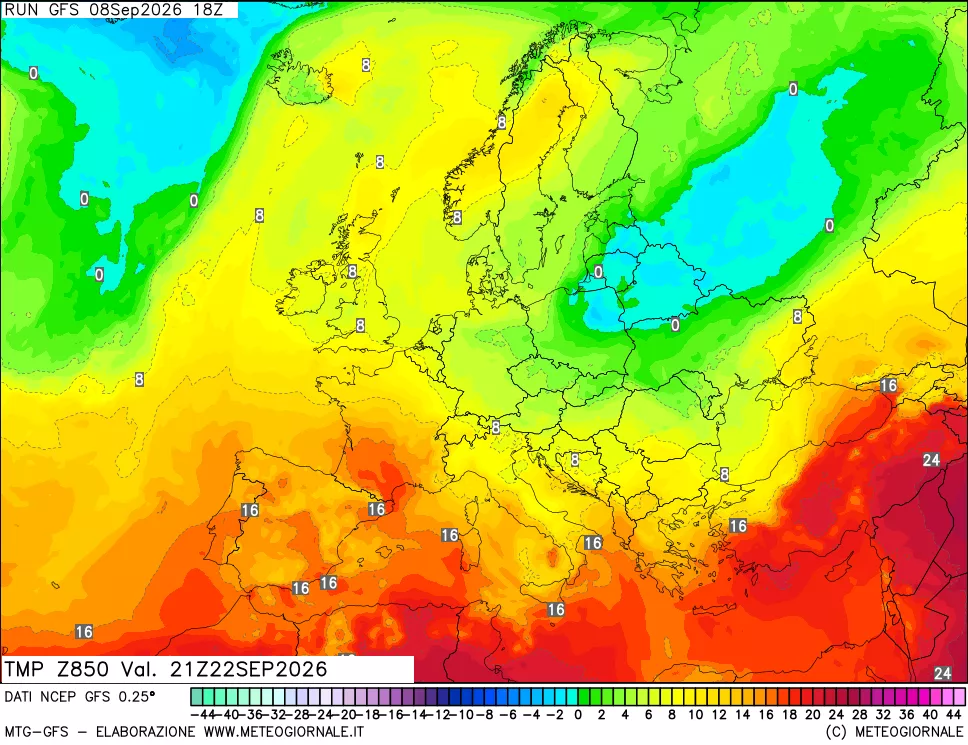 mappa 850 hPa Temp