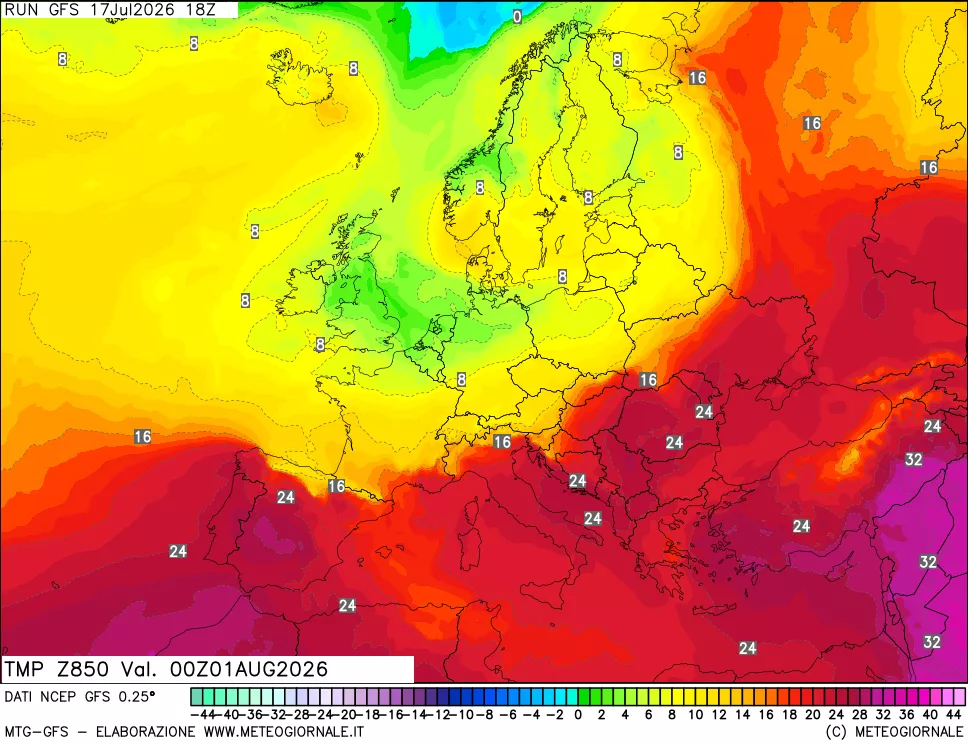mappa 850 hPa Temp