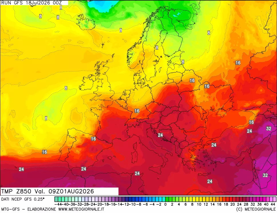 mappa 850 hPa Temp