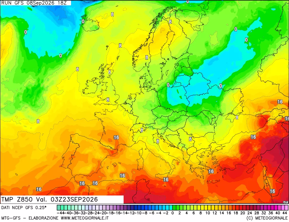 mappa 850 hPa Temp
