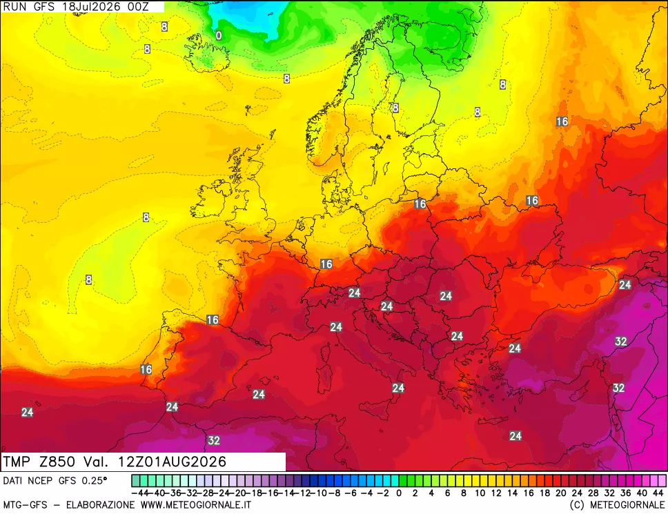 mappa 850 hPa Temp