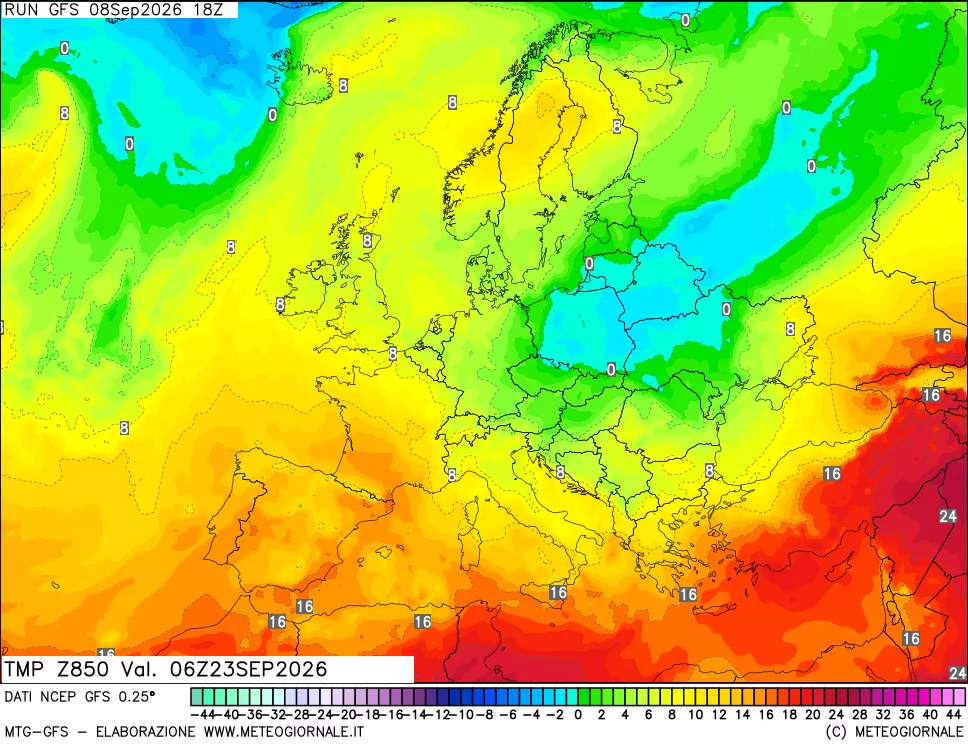 mappa 850 hPa Temp