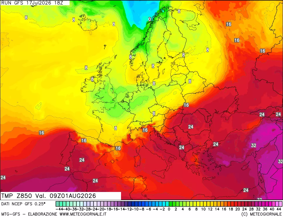 mappa 850 hPa Temp