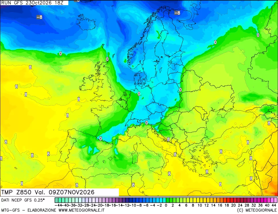 mappa 850 hPa Temp