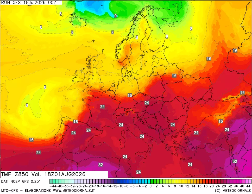 mappa 850 hPa Temp