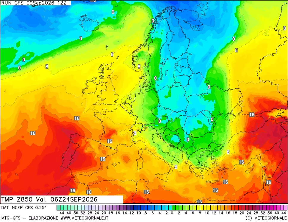 mappa 850 hPa Temp