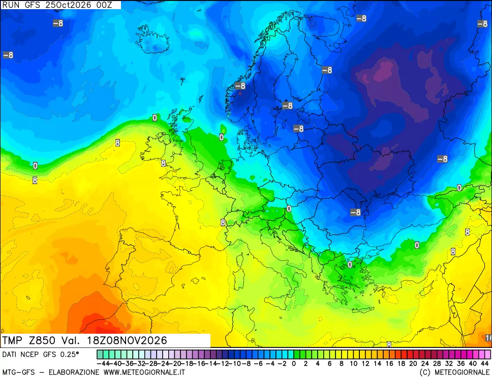 mappa 850 hPa Temp