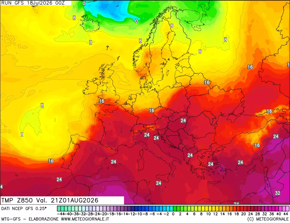 mappa 850 hPa Temp