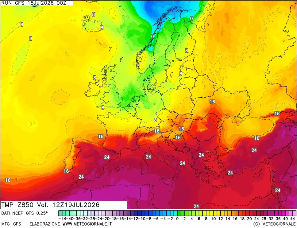 mappa 850 hPa Temp