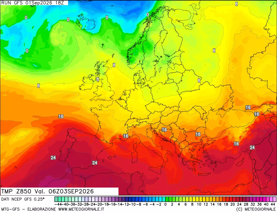 mappa 850 hPa Temp