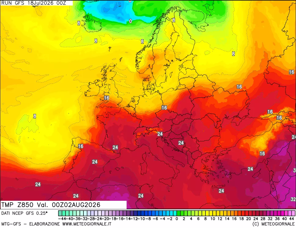 mappa 850 hPa Temp