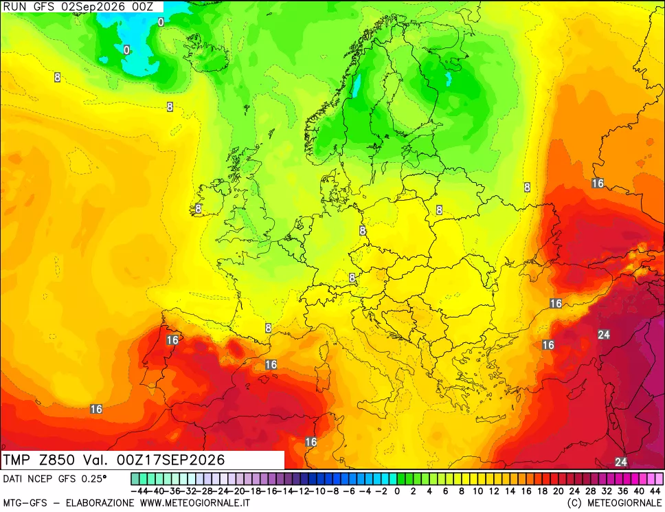 mappa 850 hPa Temp