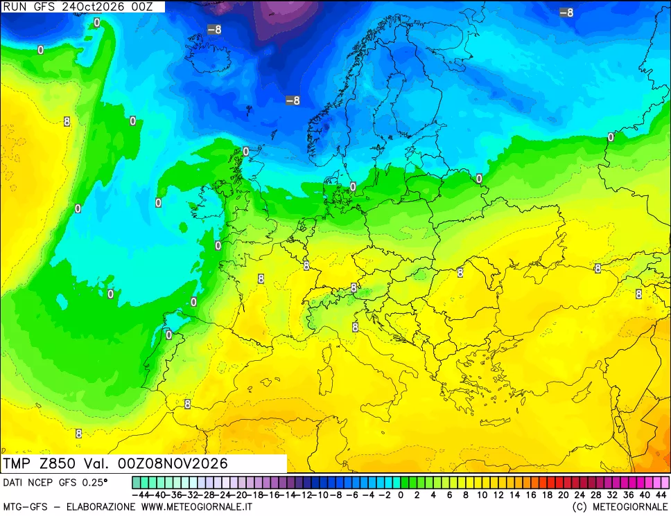 mappa 850 hPa Temp