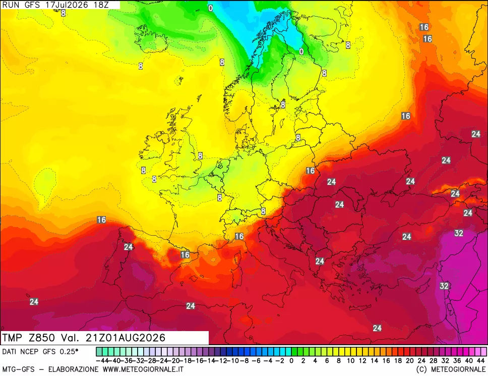 mappa 850 hPa Temp