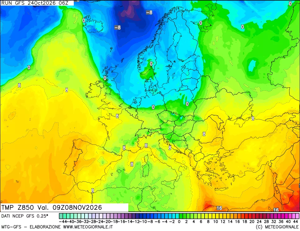 mappa 850 hPa Temp
