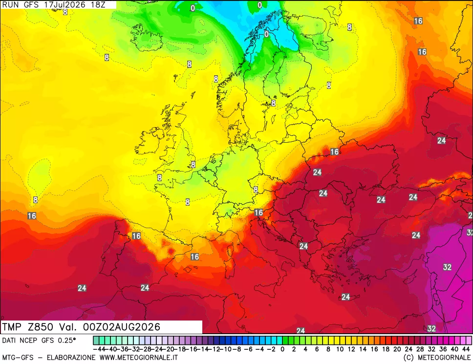 mappa 850 hPa Temp