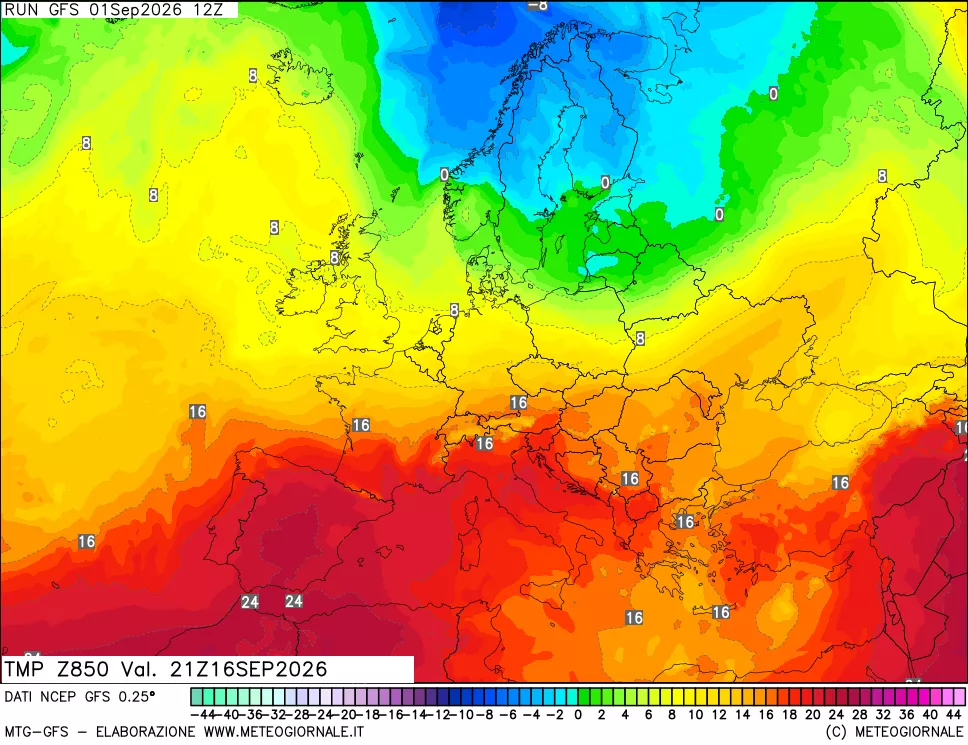 mappa 850 hPa Temp
