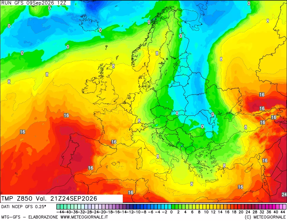 mappa 850 hPa Temp