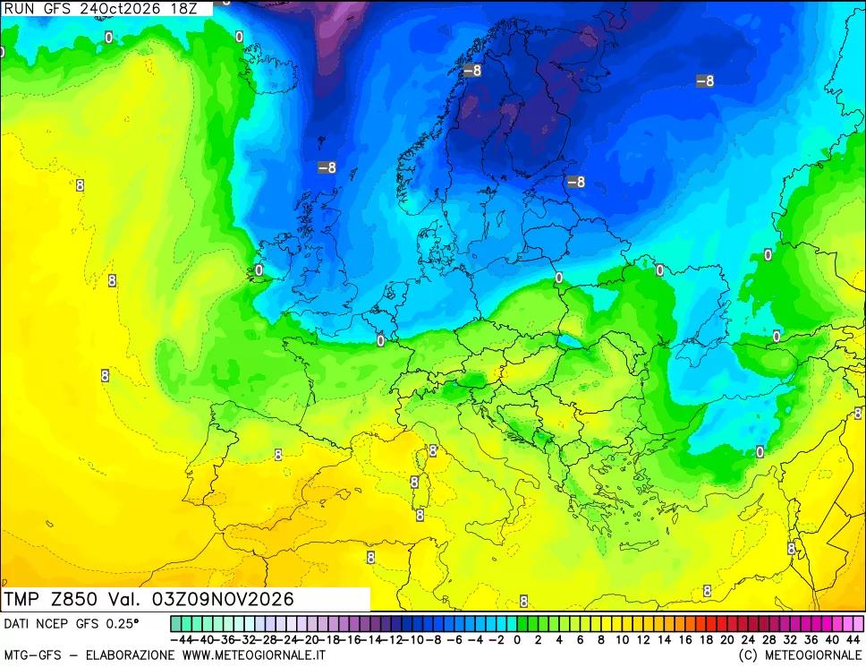 mappa 850 hPa Temp