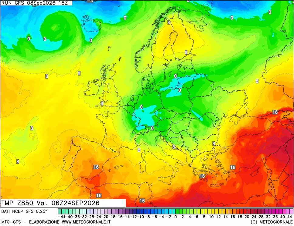 mappa 850 hPa Temp