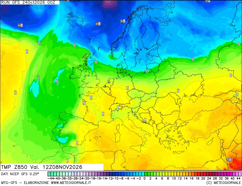 mappa 850 hPa Temp