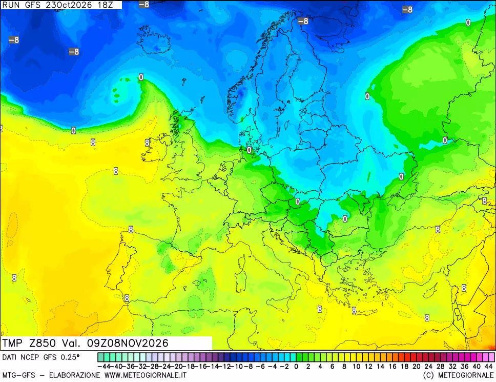 mappa 850 hPa Temp