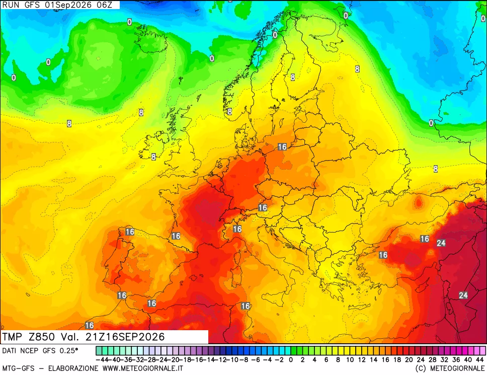 mappa 850 hPa Temp