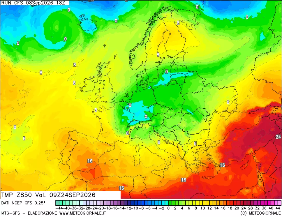 mappa 850 hPa Temp