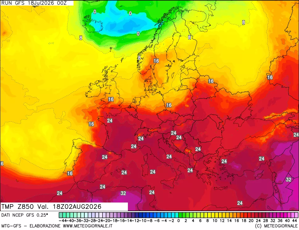 mappa 850 hPa Temp