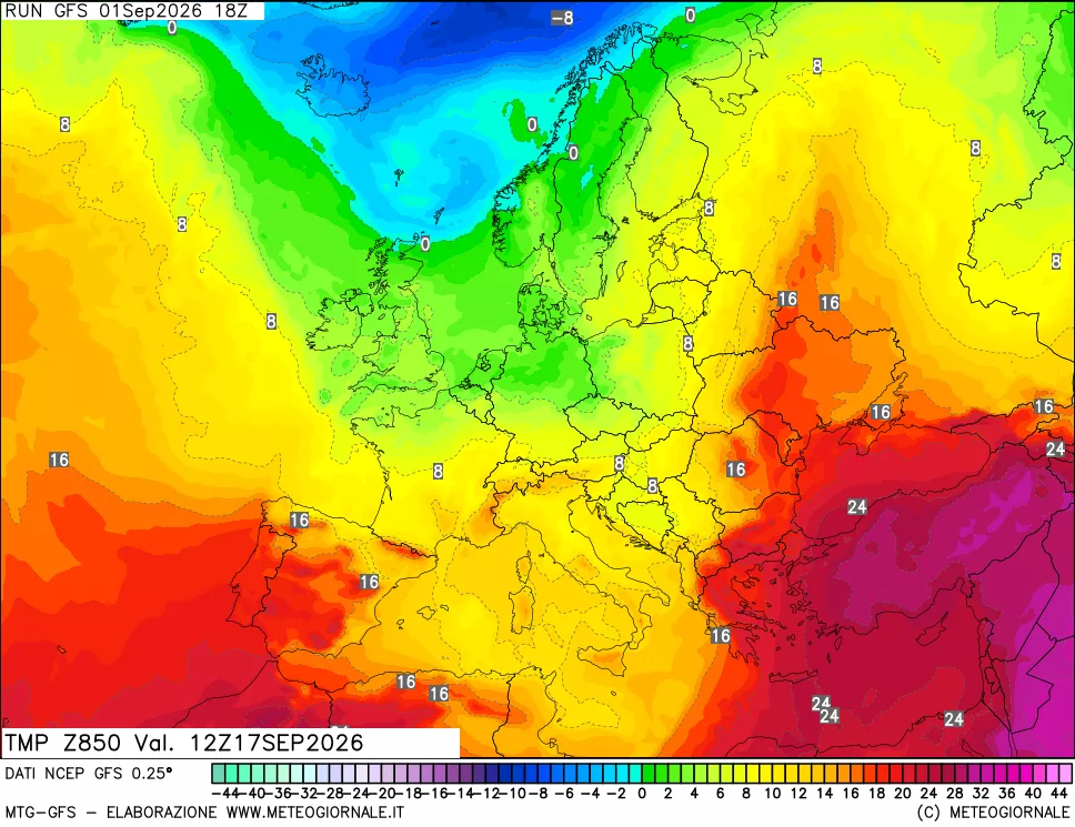 mappa 850 hPa Temp