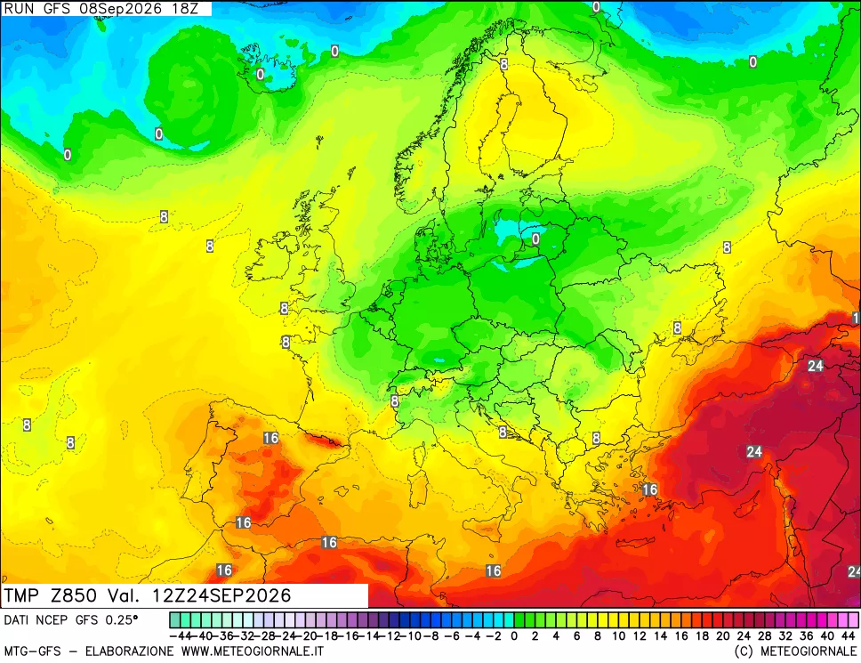mappa 850 hPa Temp