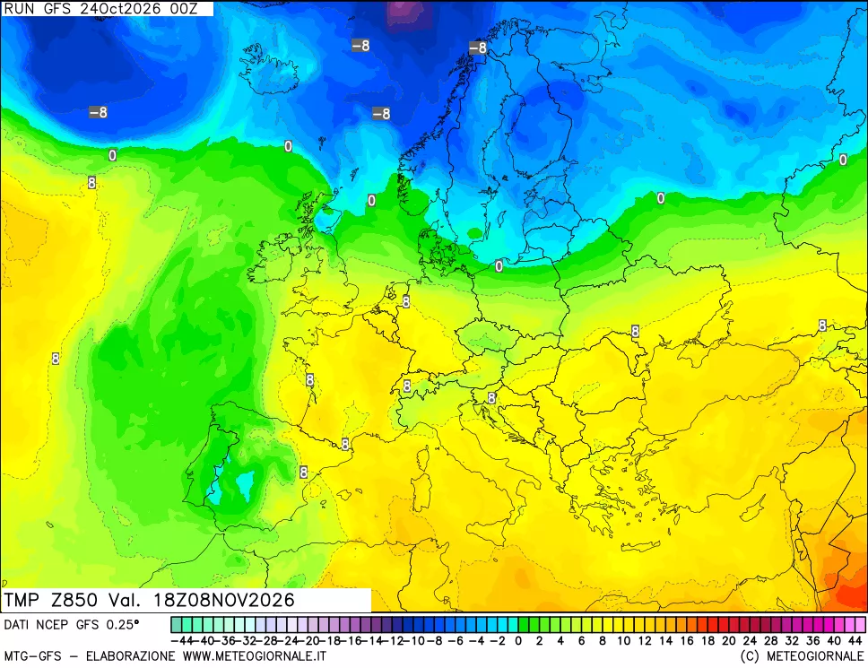 mappa 850 hPa Temp