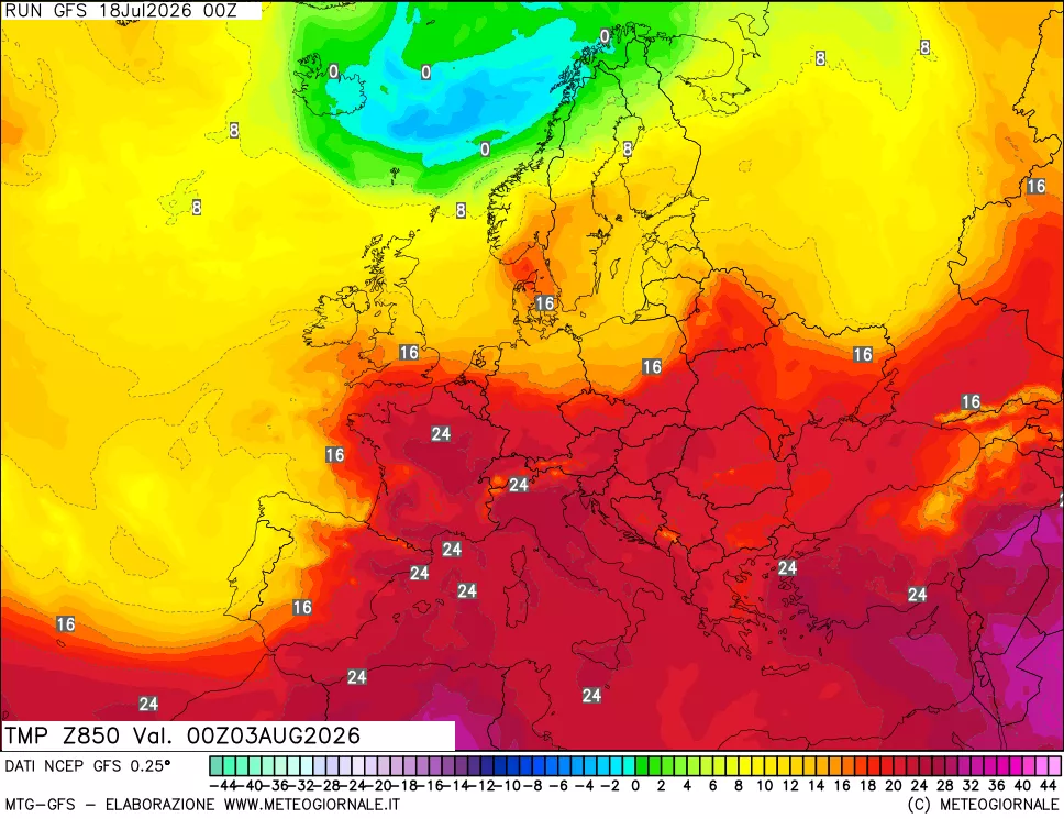 mappa 850 hPa Temp