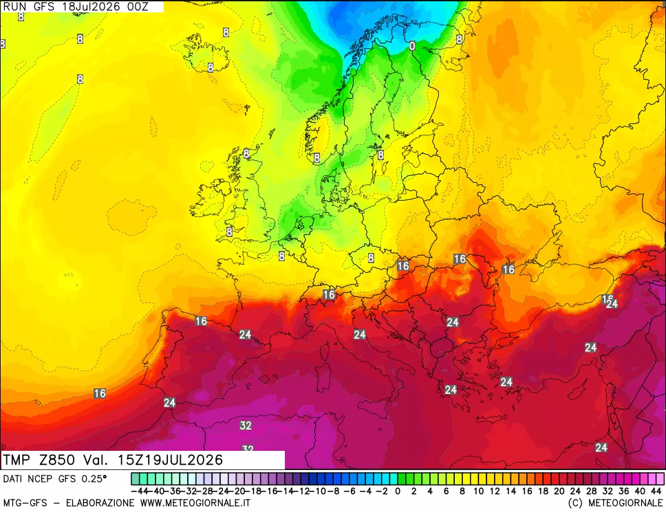 mappa 850 hPa Temp