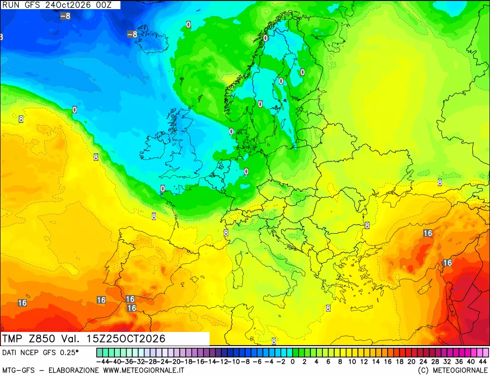 mappa 850 hPa Temp
