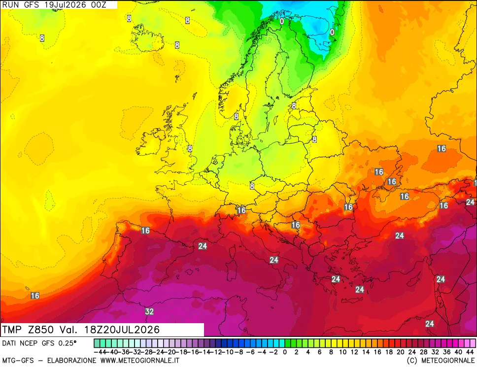 mappa 850 hPa Temp