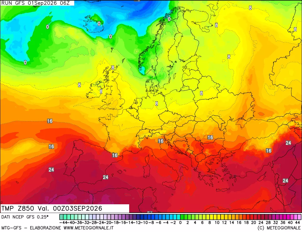mappa 850 hPa Temp