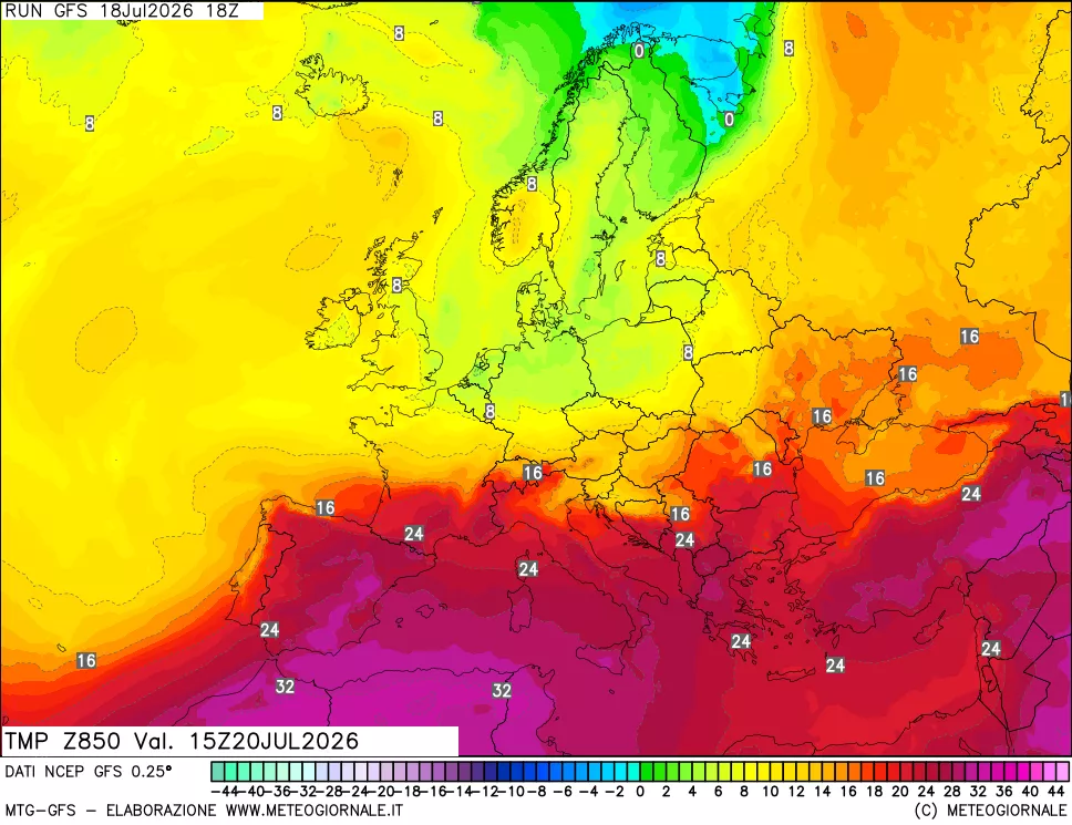 mappa 850 hPa Temp