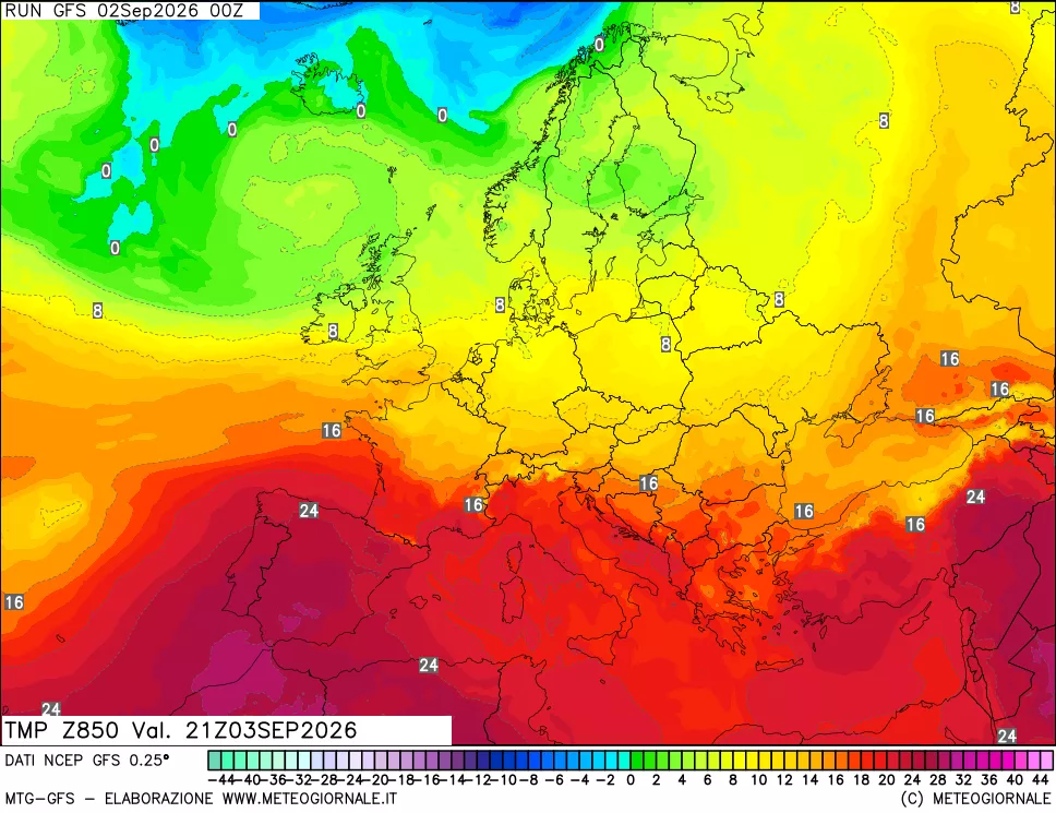 mappa 850 hPa Temp