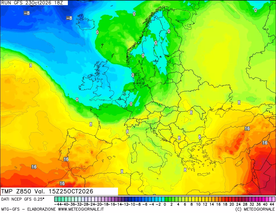 mappa 850 hPa Temp