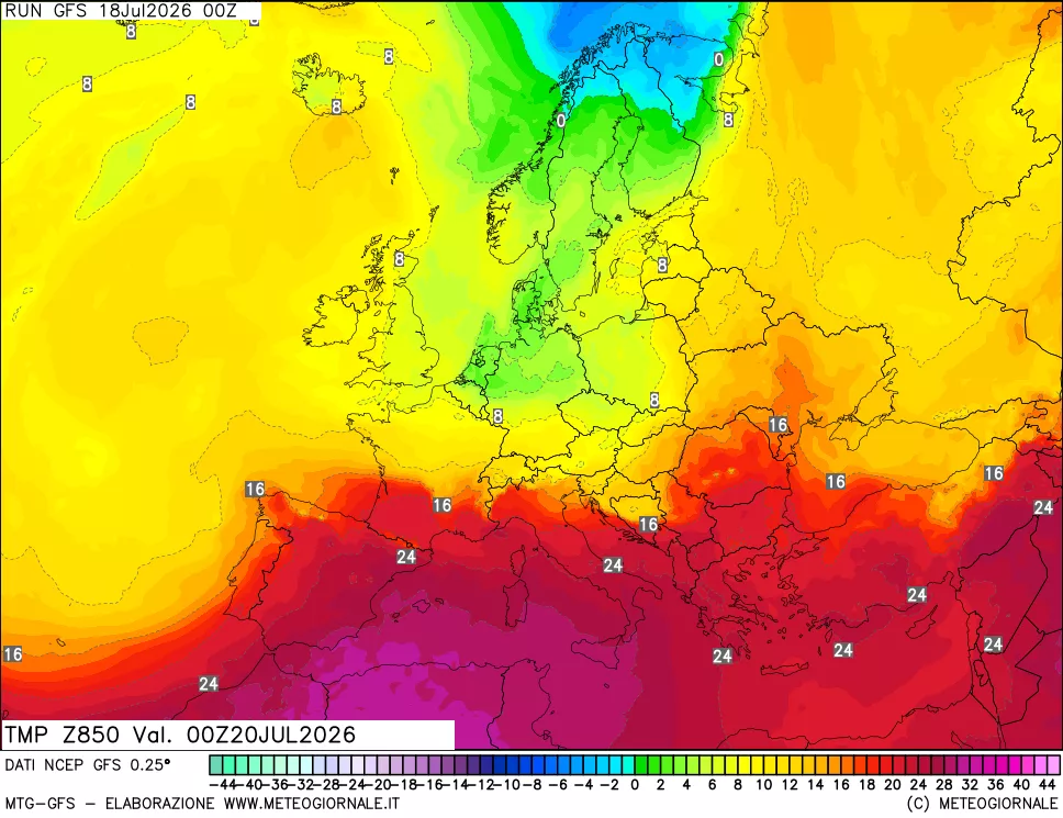 mappa 850 hPa Temp