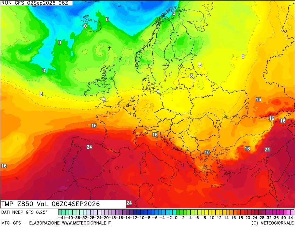 mappa 850 hPa Temp
